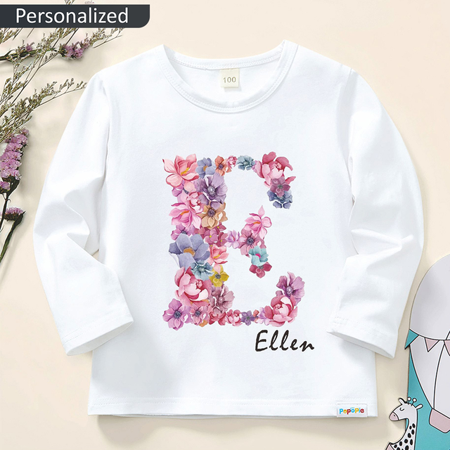 【12M-9Y】Girl Personalized Custom Made Casual Letter Print Cotton Stain Resistant Long Sleeve T-shirt - 7230