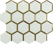 Natural Bianco White and Gold Metal Honeycomb Hexagon Stone Tile