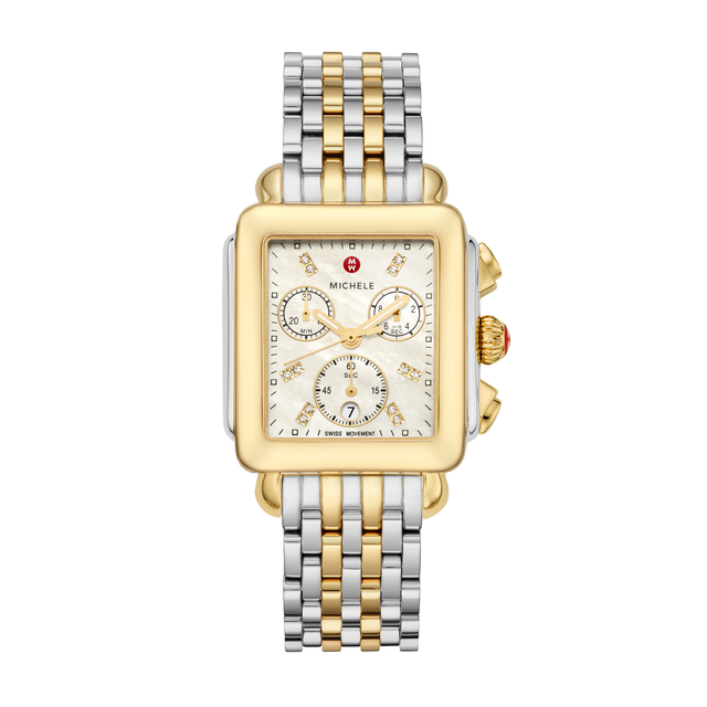 MICHELE 33MM Deco Two-Tone 18K Gold-Plated Diamond Dial Watch