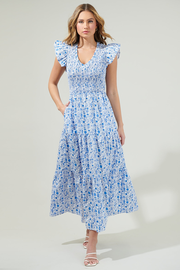 Luray Floral Sunfire Smocked Bodice Tiered Midi Dress