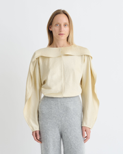 Jamille - Crisp Satin Long Sleeved Top - Ecru