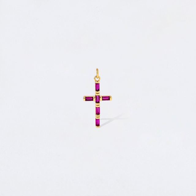 Burgundy Baguette Crystal Cross Charm Pendant
