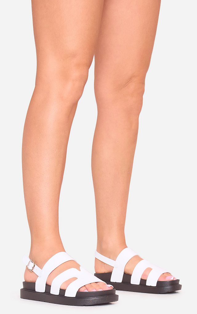 Annmarie Cut Out Slingback Strap Gladiator Sandal In White Faux Leather