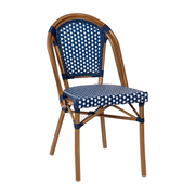 Bordeaux Indoor/Outdoor Commercial Bistro Stacking Chair with Arms, PE Rattan and Bamboo Print Aluminum Frame
