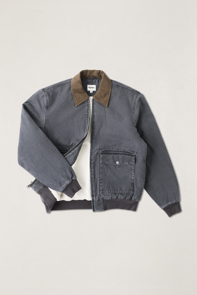 Washed Canvas Bomber Jacket Charcoal