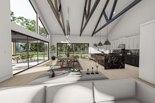 Plan 623082DJ: Barndominium Style House Plan with Soaring Cathedral Ceiling and Exposed Beams