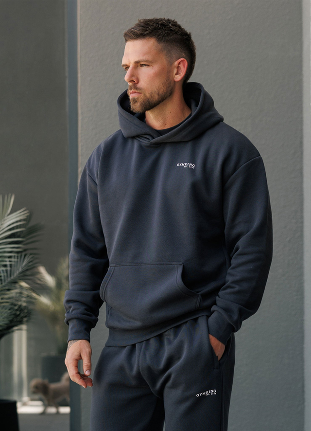 Gym King Established Relaxed Fit Hood - Pewter/White