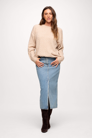 Cozy Knit Cable Crewneck Sweater | Heather Oat