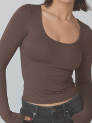 Solid Scoop Braless Long Sleeve