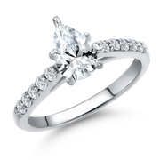 10K White Gold 8X5MM Pear Shape Gemstone Birthstone and Lab Grown Diamond Engagement Ring For Women | Wedding Anniversary Promise Gold Ring | Available in Size 5 to 9