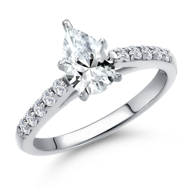 10K White Gold 8X5MM Pear Shape Gemstone Birthstone and Lab Grown Diamond Engagement Ring For Women | Wedding Anniversary Promise Gold Ring | Available in Size 5 to 9