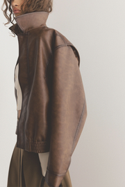 VINTAGE INSPIRED VEGAN LEATHER BOMBER JACKET