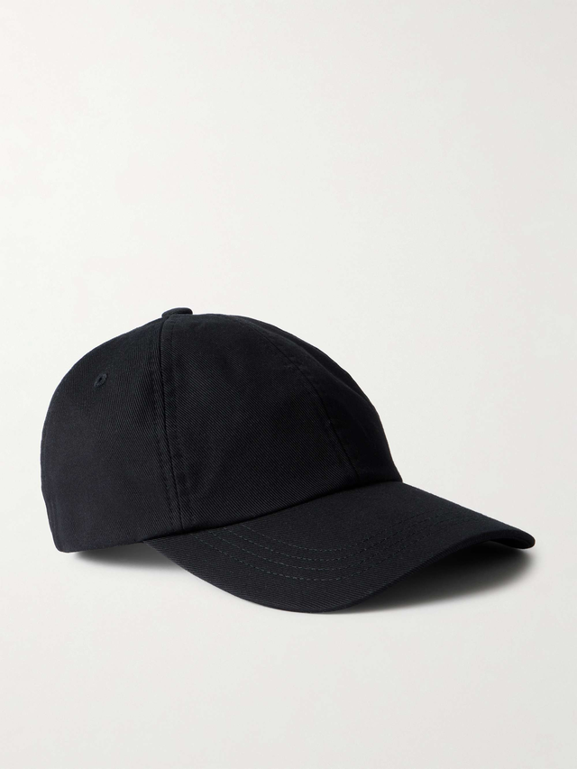 Leather-Trimmed Cotton-Twill Baseball Cap - black - One Size
