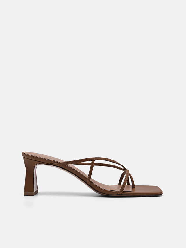 Brown Strappy Toe Loop Heel Sandals | PEDRO