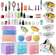 72Pcs Dollhouse Mini Jewelry Storage Case Handbag Towel Cosmetic Set Bathroom Acessories Toothbrush Shampoo Perfume Hair Dryer Comb Purse Decor DIY Doll Backpack Girl Micro Scene