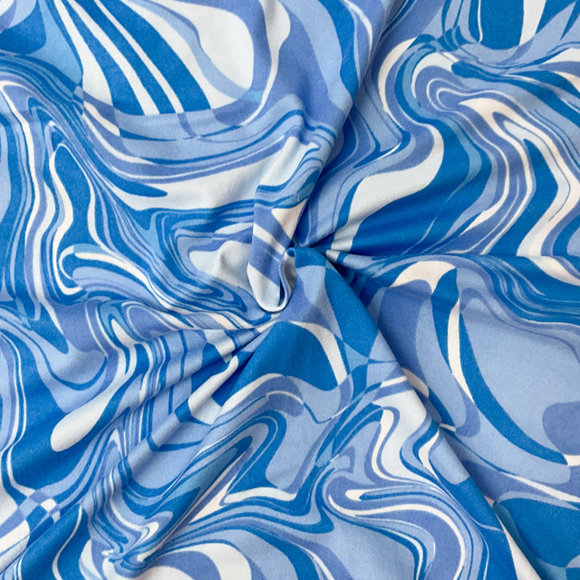 Blue Poly Spandex Stretch Abstract Print DB Jersey Knit Fabric