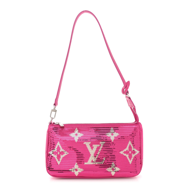 Satin Sequin Monogram Giant Pochette Accessories Fuchsia