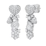 5.77 Carat (ctw) Round & Baguette White Diamond Ladies Heart Swirl Drop Earrings 14K White Gold
