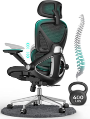 CAPOT Ergonomic Mesh Office Chair, Adjustable Lumbar High Back Desk Chair 400lbs, 4D Flip-up Arms, 3-Level Tilt Backrest, 3D Headrest, PU Wheels, Swivel Rolling Computer Chair for Long Desk Work