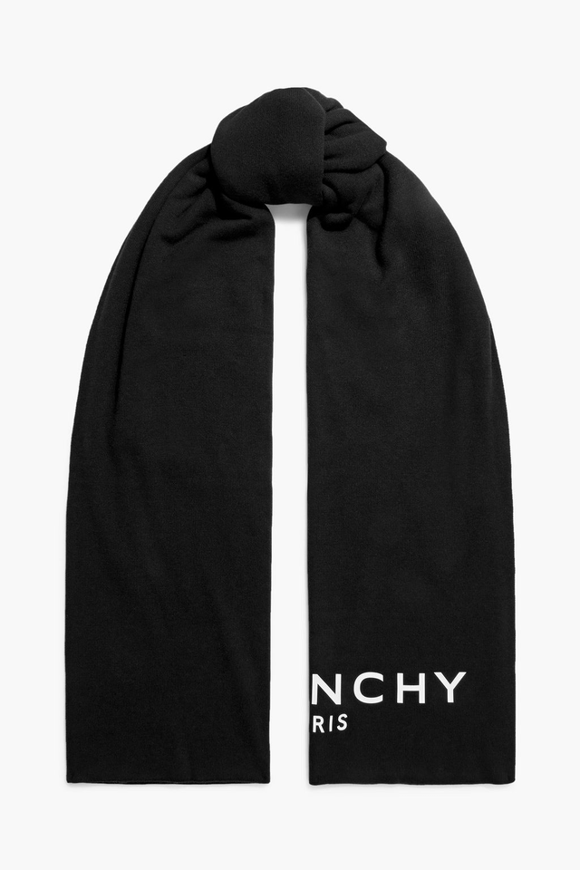 Logo-appliquéd cotton and cashmere-blend scarf - black - One Size