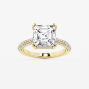 5 ctw Asscher Lab Grown Diamond Double Prong Hidden Halo Engagement Ring