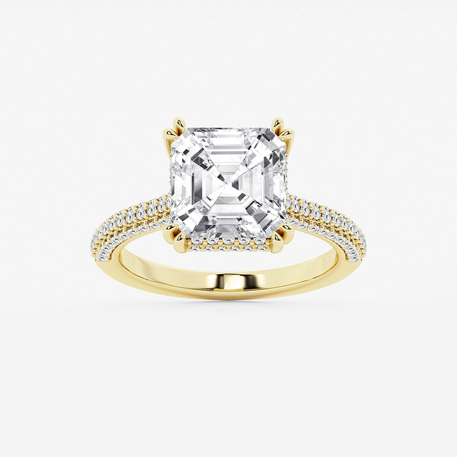 5 ctw Asscher Lab Grown Diamond Double Prong Hidden Halo Engagement Ring