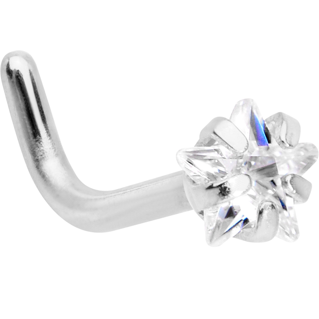 18 Gauge 1/4 Clear Star 3mm CZ Gem Steel L-Shape Nose Ring
