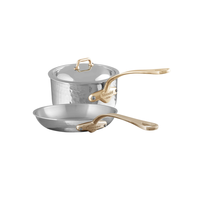 Mauviel M'ELITE B Hammered 5-Ply 3-Piece Cookware Set With Brass Handles