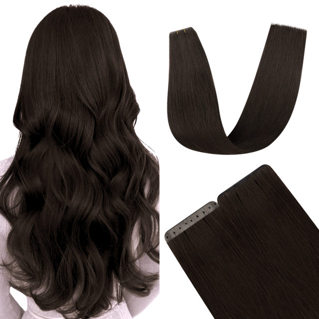 Full Shine Virgin Pu Hole Weft Invisible Weft Hair Extensions Drakest Brown (#2)