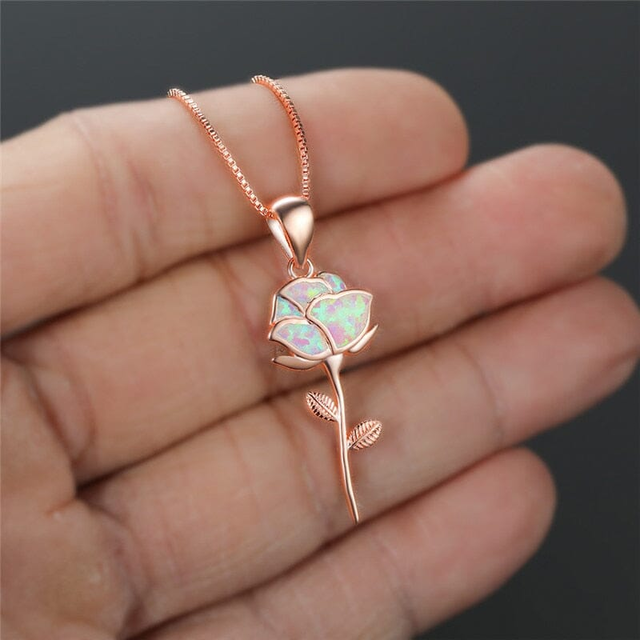 Charm Rose Opal Pendant Necklace - Rose Gold