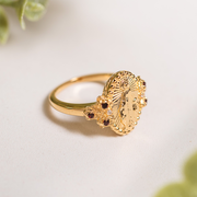 Gold Miraculous Medal & Rose Accent Ring - Multiple Sizes