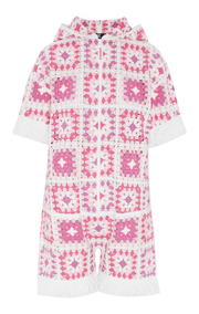 Crochet Short Jumpsuit Pink