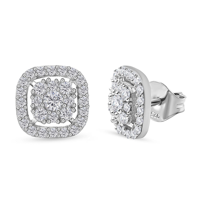 Moissanite Stud Earrings in Platinum Overlay Sterling Silver 1.40 Ct