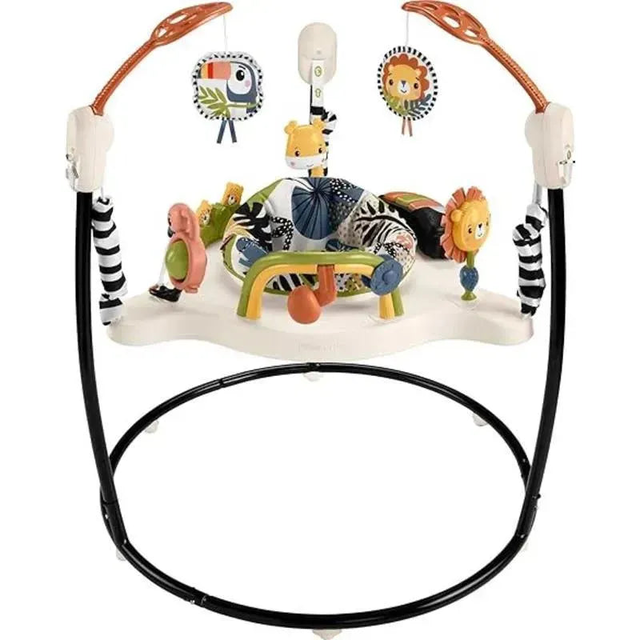 Fisher-Price - Baby Bouncer Palm Paradise Jumperoo Activity Center with Music Lights Sounds and Developmental Toys?