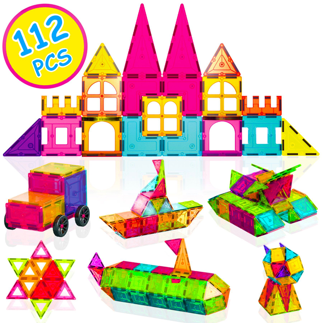 Contixo ST4 Magnetic Tiles 112 PCs 3D Building Blocks