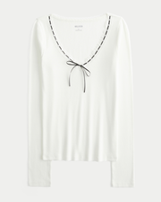 Long-Sleeve Lace Trim Top