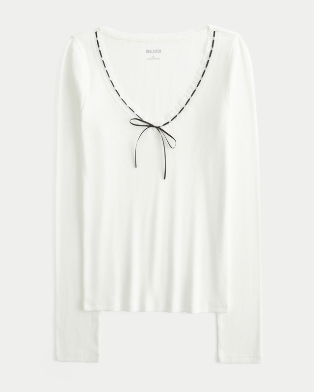 Long-Sleeve Lace Trim Top