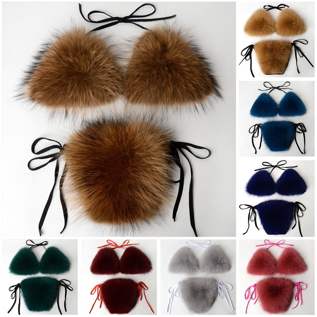 Fluffy Fur Bikini Adjustable Fur Bathing Suit