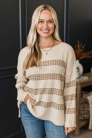 No Complaints Here Striped Sweater- Cream & Mocha