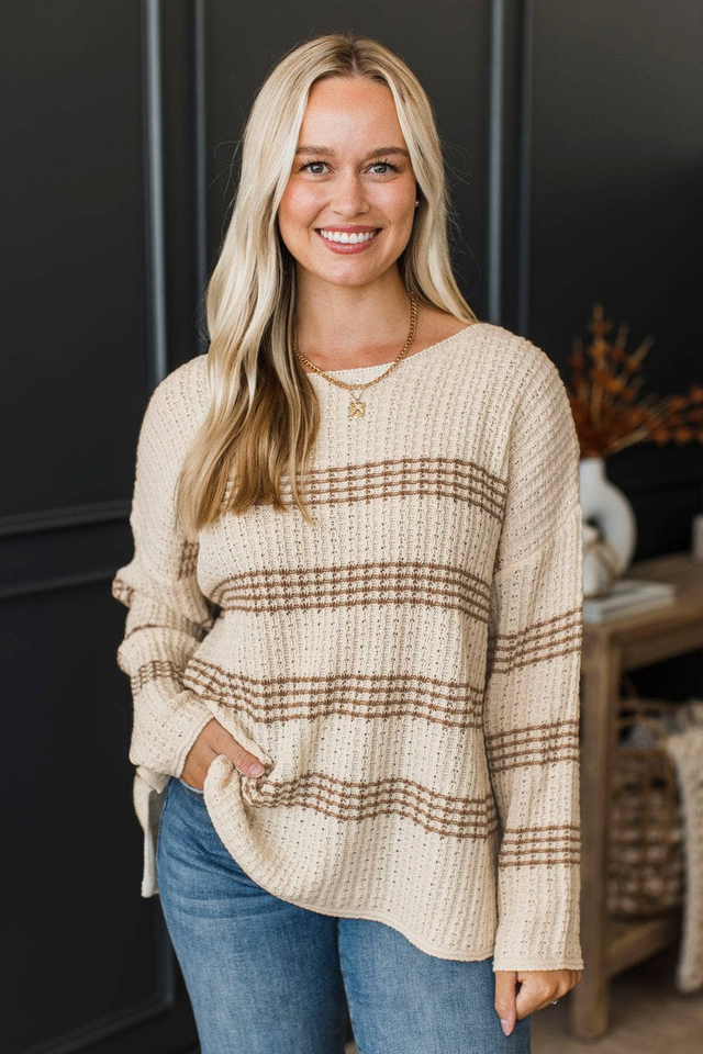 No Complaints Here Striped Sweater- Cream & Mocha