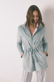 Robe de chambre midi en polaire fleurie verte