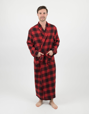 Men's Red & Black Plaid Flannel Robe
