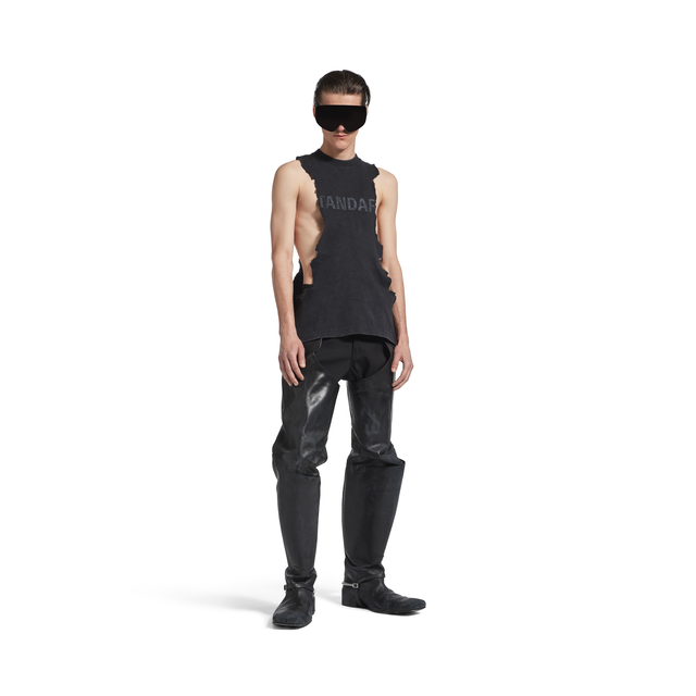 Men's Standard Ripped Tank Top in Black Faded