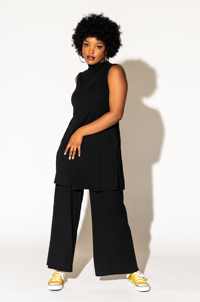 LALA ORIGINAL: Gigi Sleeveless Ribbed Playsuit in Black