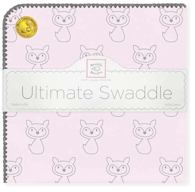Ultimate Swaddle Blanket - Gray Fox, Pink with Gray Trim