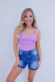 Sana Smocked Ruffle Trim Bodysuit - Lavender