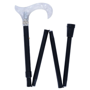 Rhinestone Pearlz Designer Folding Cane: Elegant Black & White
