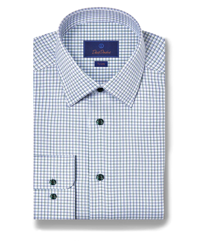 TBSP11807448 | Blue & Green Herringbone Check Dress Shirt