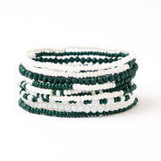 Game Day Color Block Beaded 10 Strand Stretch Bracelet Set Dark Green and White