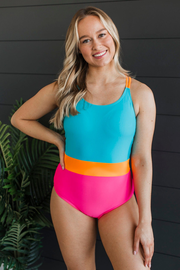 Ocean Outings One-Piece Swimsuit- Blue, Orange, & Pink